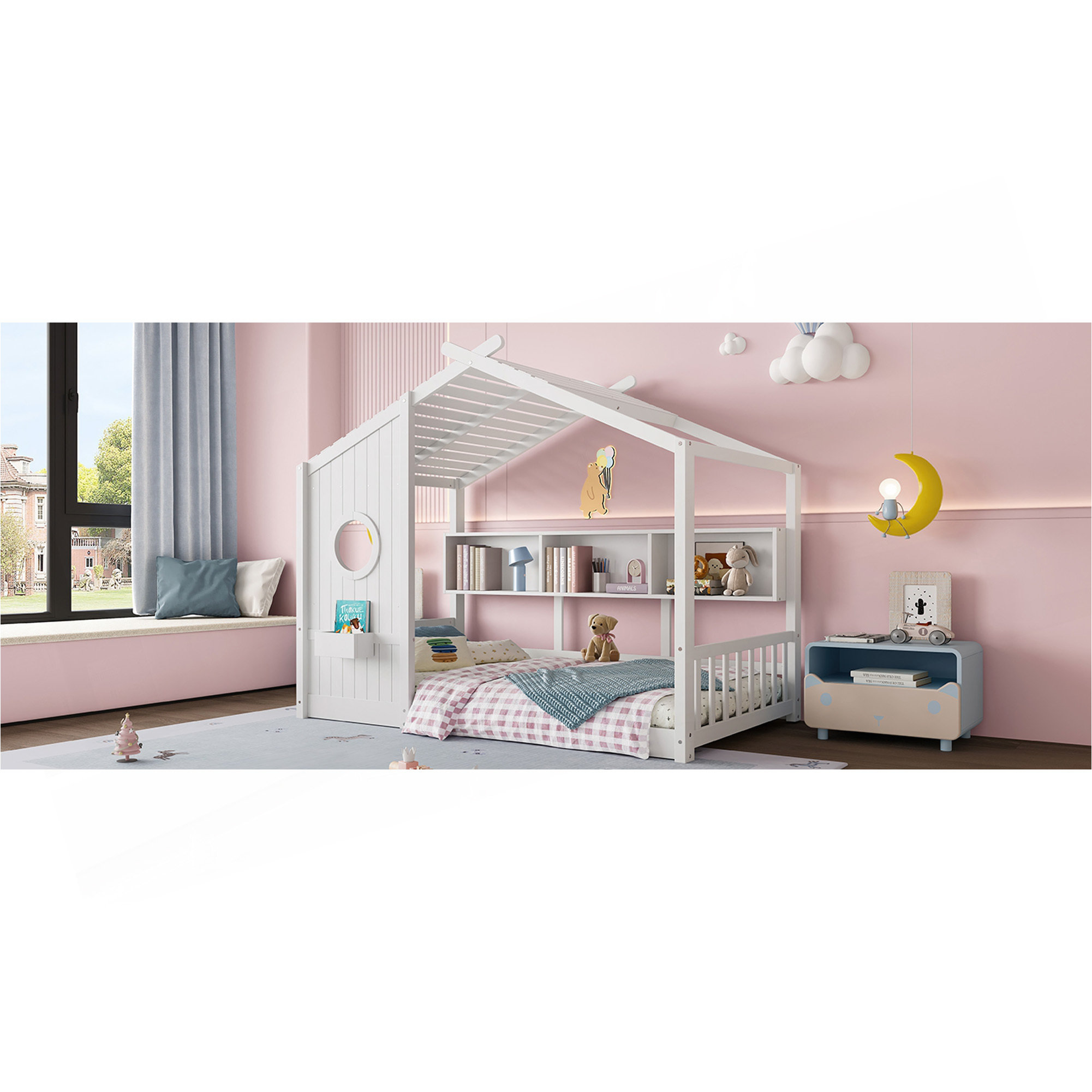 Ebern Designs Twin Size Floor House Bed For Toddler, Kids Montessori ...