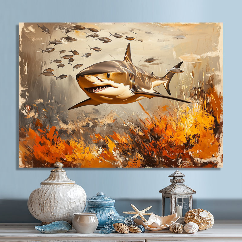 «Natation beige requin résilience II - animaux», impression murale en métal, H 12 po x l 20 po