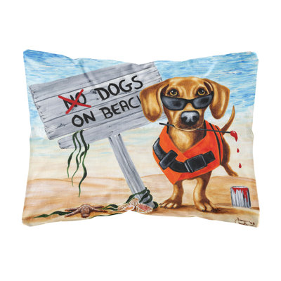  The Dog Beach Dachshund Fabric Indoor/Outdoor Throw Pillow