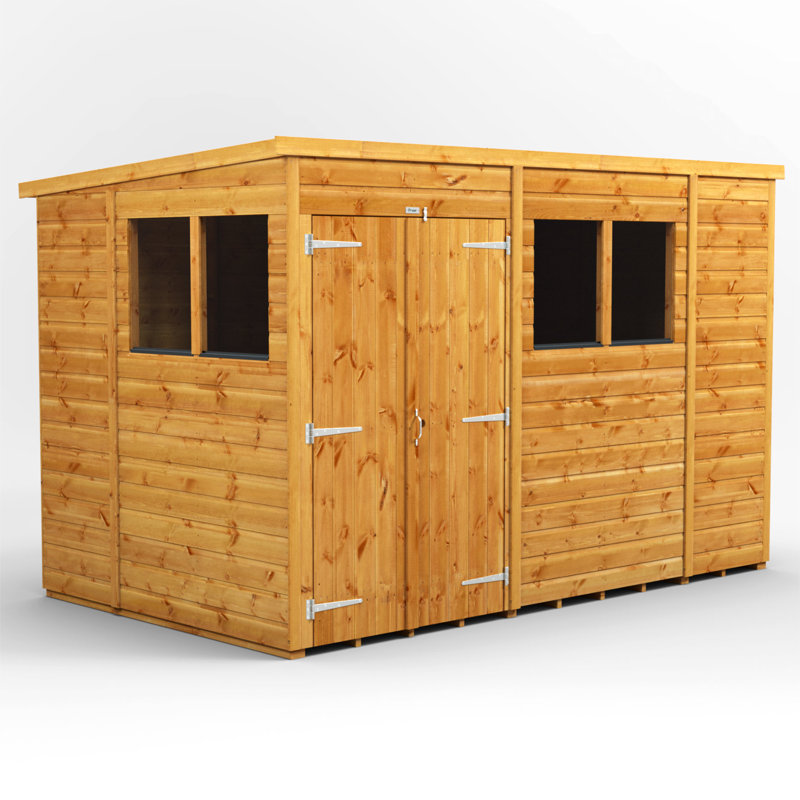 Powersheds 10 x 6ft Timber Tongue & Groove Pent Garden Shed, Double Doors