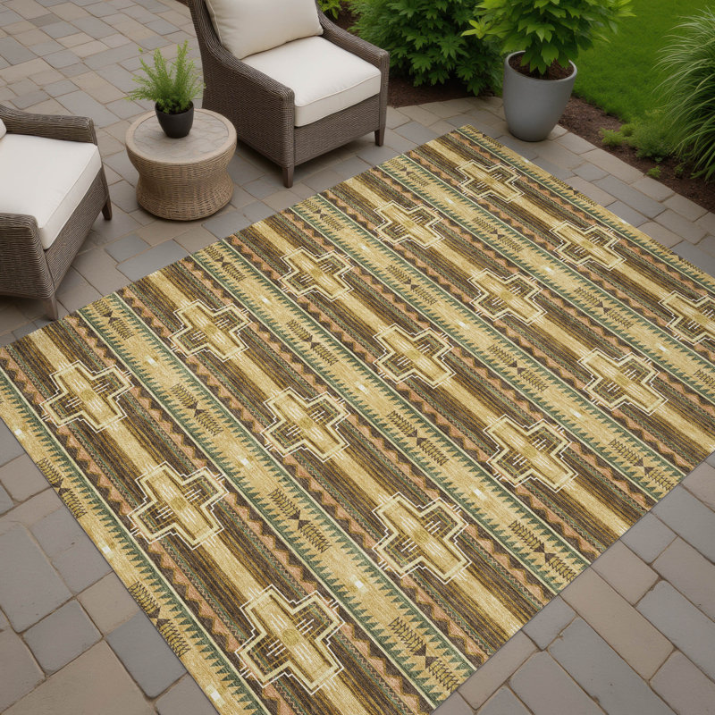 Tapis tribal intérieur / extérieur lavable à la machine, Doré, 5 pi x 7 pi 6 po