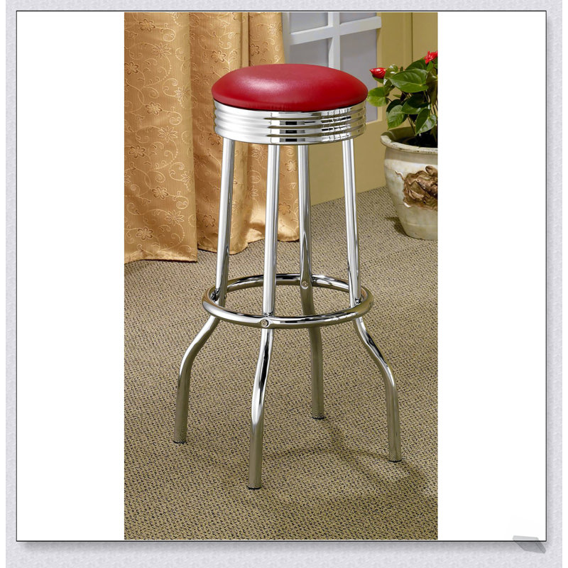 Ensemble de 2 tabourets pivotants rétro rouge et chrome, confortables et élégants pour les cuisines et les bars modernes