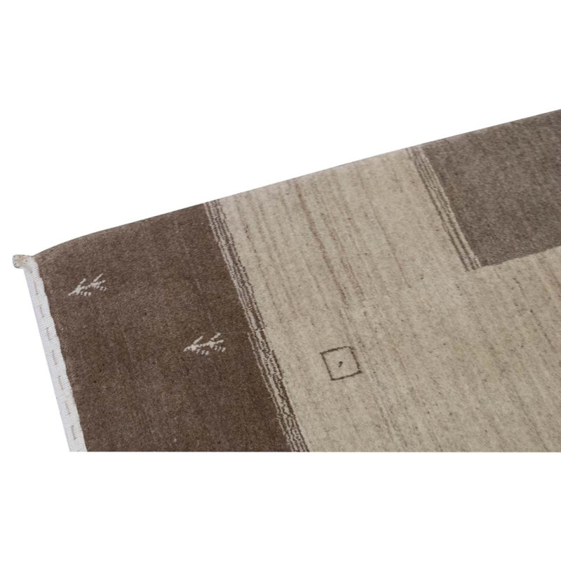 Tapis gris / brun en laine noué à la main de conception unique de 3 pi 9 po x 5 pi 9 po One-of-a-Kind