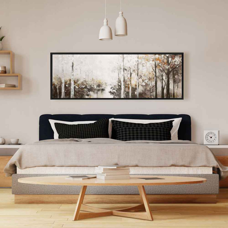 Brown Modern Bedroom Canvas - Abstract White Forest Decor