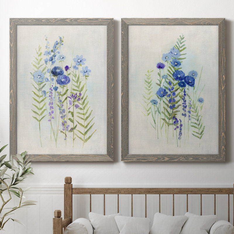 «Cottage Wildflowers I», ensemble de 2 reproductions d'art, H 44 po x l 31 po x P 1 po, Toile avec cadre gris, Pas de tapis