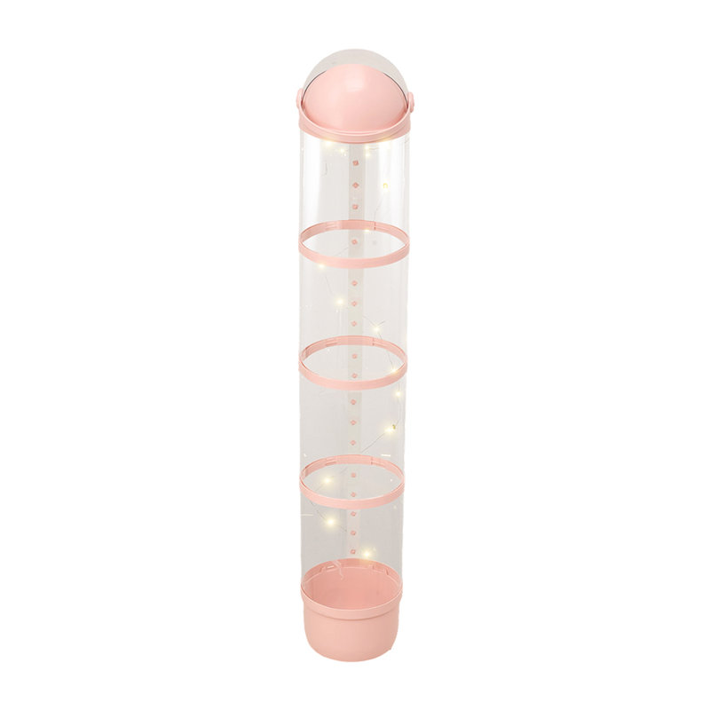 Vertical Clear Plastic Toy Storage Tube Organiser with String Light, 157cm H x 23cm W x 29cm D, Transparent/Creamy Pink