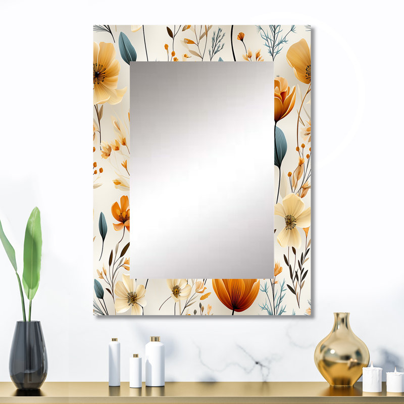 Brycin Woodland Autumn Cottage Flowers - Floral Mirror, Floral Unique Wall Mirror, Printed Metal Art, 32" x 24"