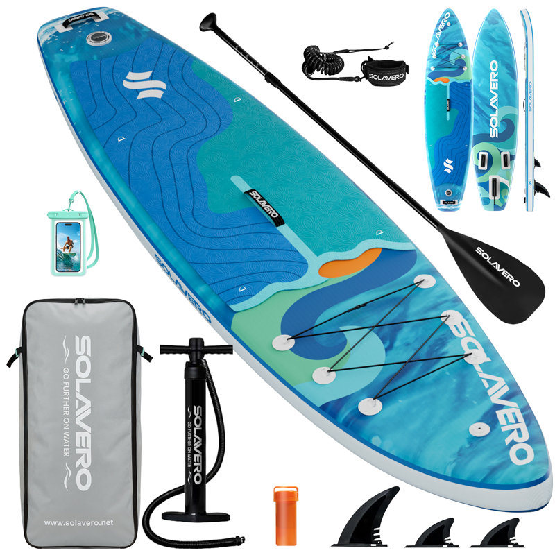 Inflatable Paddle Board With Exceptional Load Capacity, Complete With SUP Accessories, 3 Removable Fins, And 3-Piece Adjustable Single Paddle. This Non-Slip Adult Paddleboard Comes In A Variety Of Designs And Sizes.