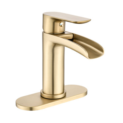 Brushed Gold Bathroom Sink Faucet - Single Handle Waterfall With Deck Plate & Overflow Drain Uncommonness Pop Up Steadiness