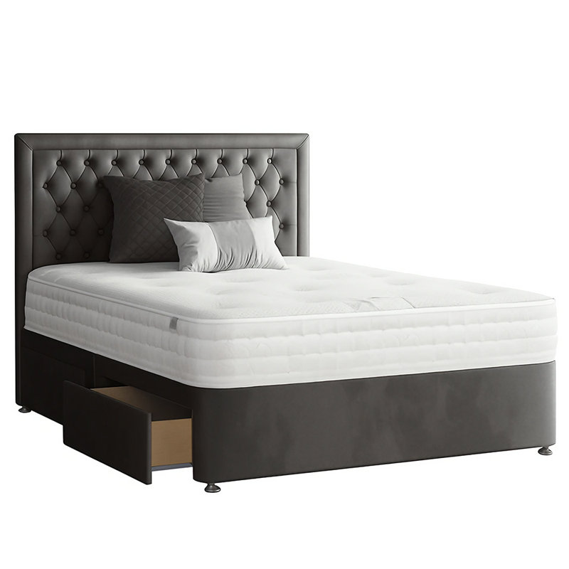 Urbank Divan Bed Base, Charcoal, Single (3'), 2 Left Drawers