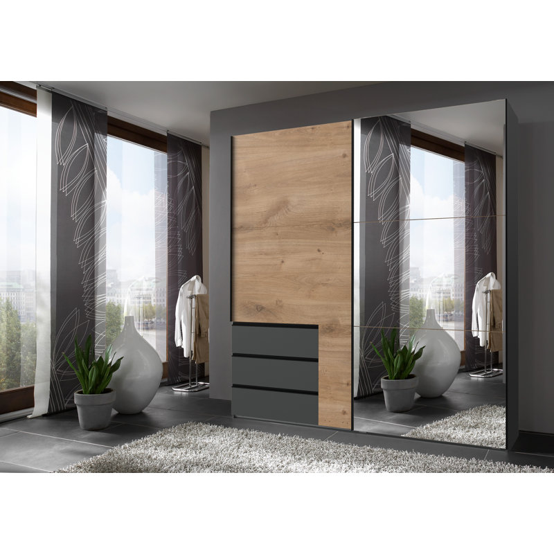 Guardino 2 Door Wardrobe, 236cm H x 200cm W x 65cm D, Plank Oak/Graphite