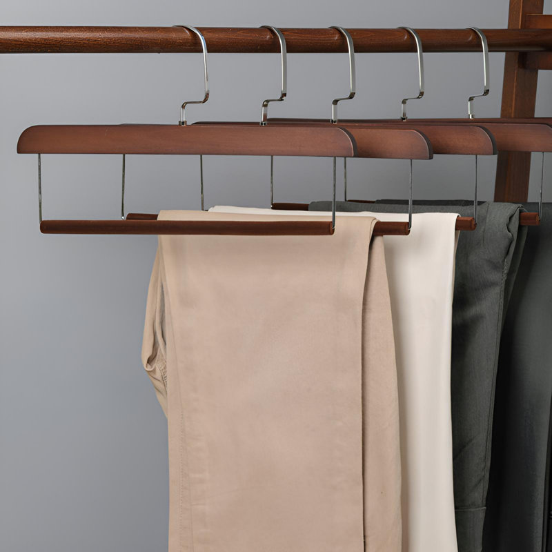 Cintres pour pantalons en bois massif avec protection antidérapante, 10