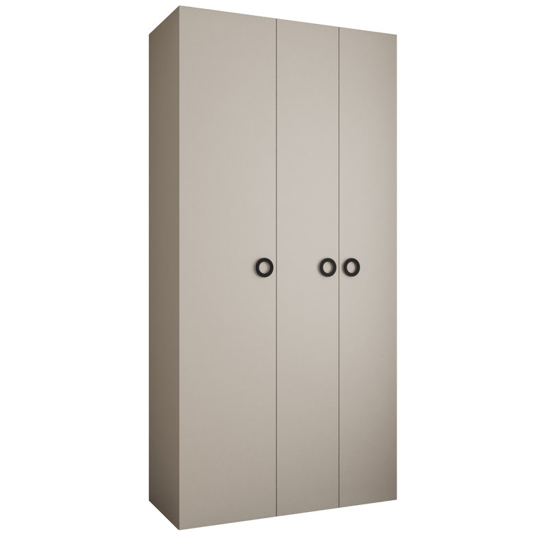 3 Door Manufactured Wood Wardrobe, 245cm H x 120cm W x 50cm D, White Matt/Black Hanlde