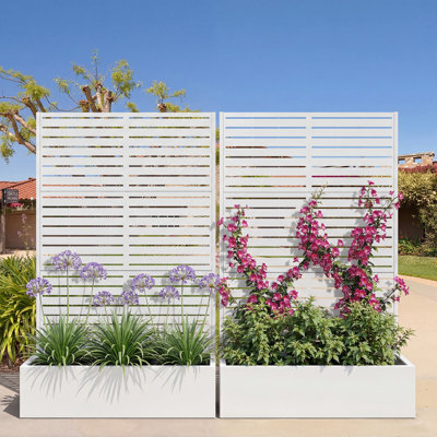 Metal Planter Box with Trellis, Outdoor Raised Garden Bed with Privacy Screen for Climbing Plants, Metal Garden Bed with Drainage Holes, Metal Planter Box for Patio or Balcony