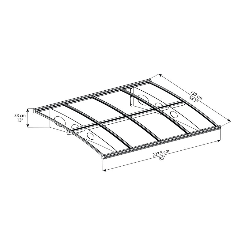 Palram - Canopia Herald 7' W x 4' 6" D Polycarbonate Galvanized Steel Convex Door and Window Awning Gray/Diffused Clear