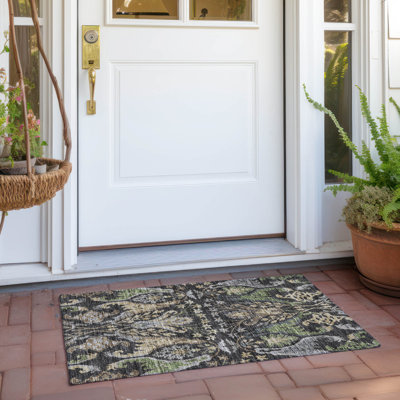 Machine Washable Indoor/Outdoor Cicel ACN1153 Black Rug