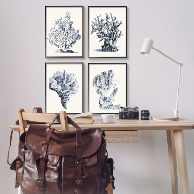 Ensemble d'illustrations texturées et giclées sur fond de corail de mer rétro, 4 pièces, par Vision Studio