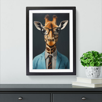 Giraffe with Glasses Painting - Framed Print