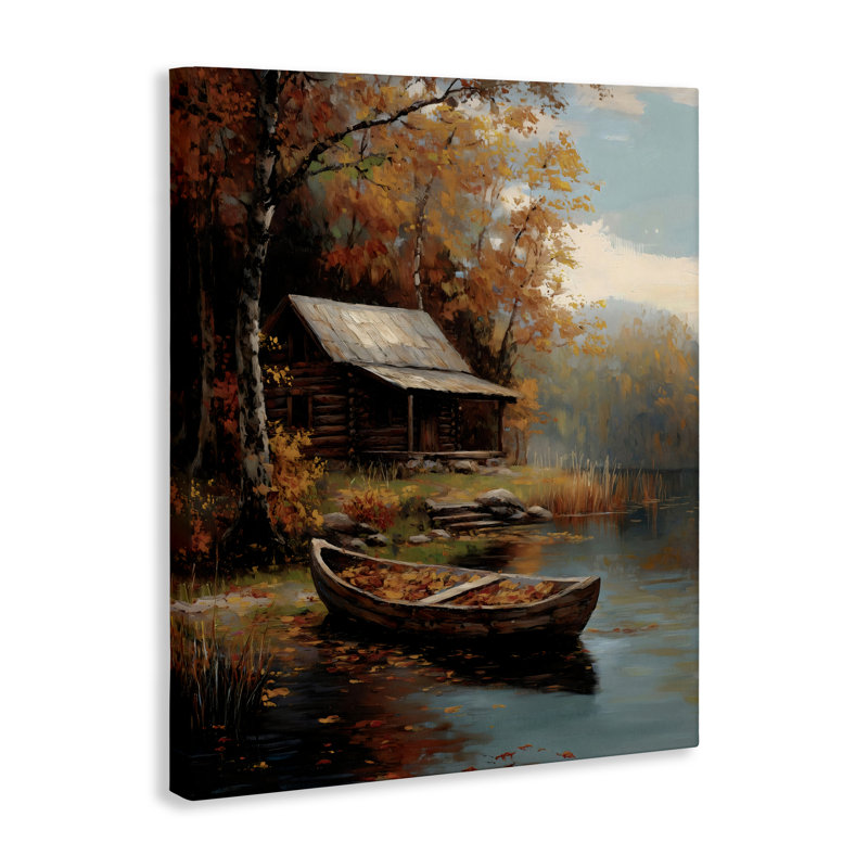 Autumn Cabin Canoe with Leaves Canvas, design by Arlington Prints