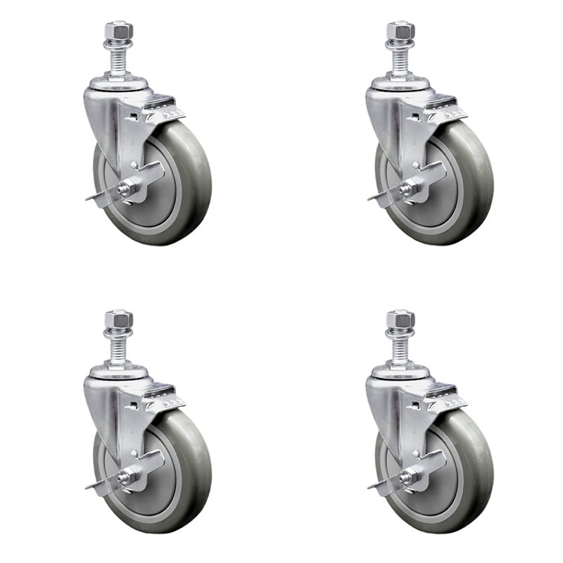 Ensemble de roulettes en polyuréthane pivotantes avec tige filetée de 12 mm et 2 freins
