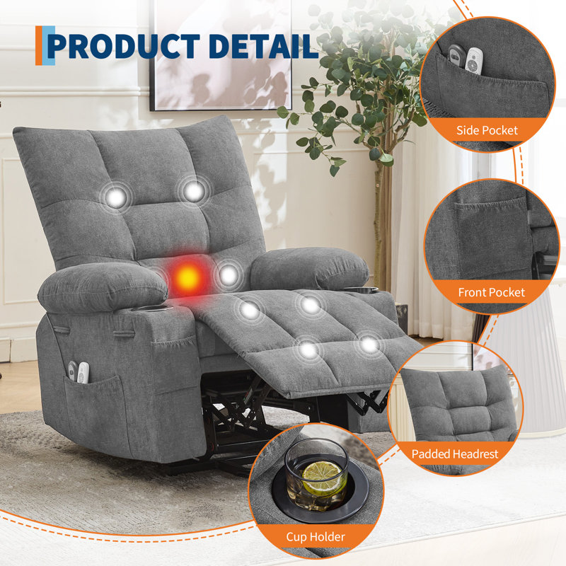Power Lift Recliner Chair Heated Massage Electric Recliner with Cup Holders and Side Pocket