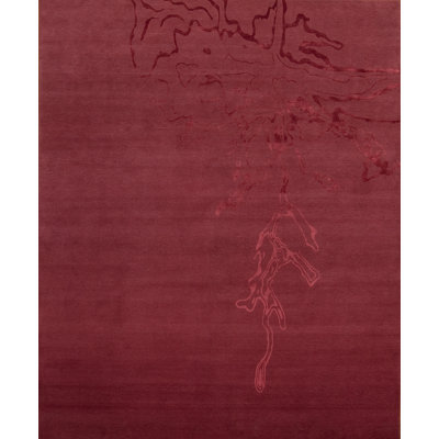 Modern Tibet Hand Knotted Area Rug in Red