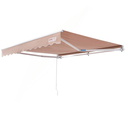 Manual Retractable Awning, 12 X 10 Ft Outdoor Patio Awning Retractable Sun Shade, Water-Resistant Polyester Patio Door Window Awning Sunshade Shelter With Crank Handle For Backyard, Balcony