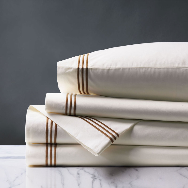 Ensemble de draps Tessa en satin ivoire/brun, Ivory, Brown