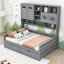 Wooden Daybed with Shelves and 2 Drawers-187199599-187199597