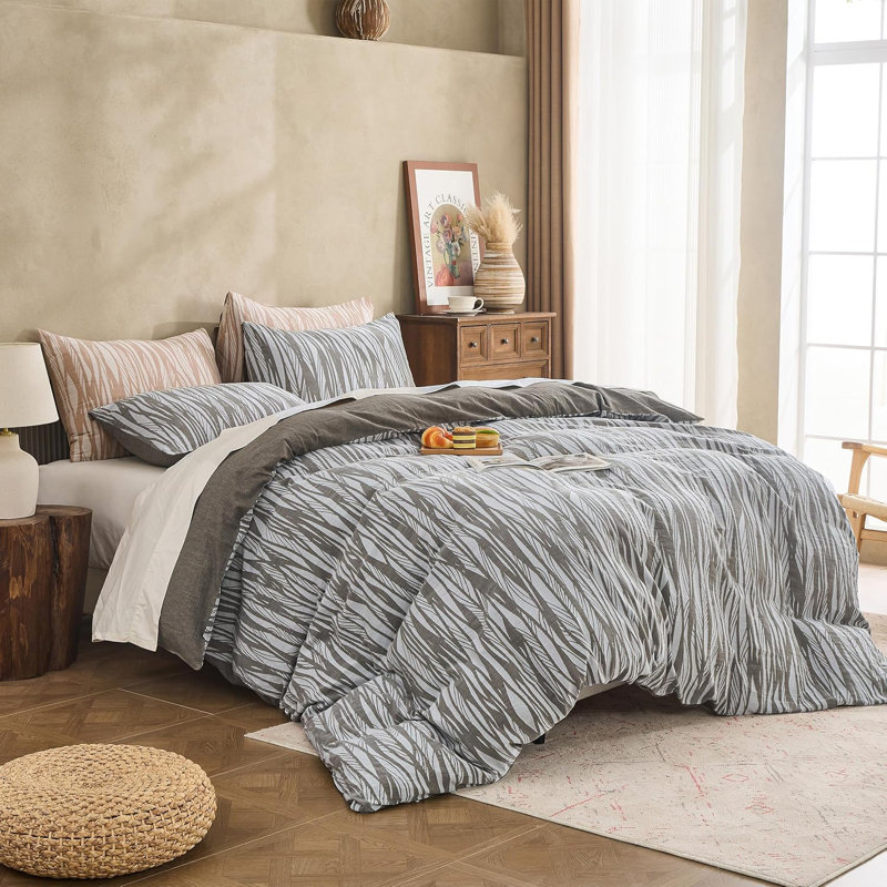 100% Cotton Yarn-Dyed Jacquard Duvet Floral Duvet Cover Set, King Duvet Cover + 2 King Pillowcases, Dark Gray Branch