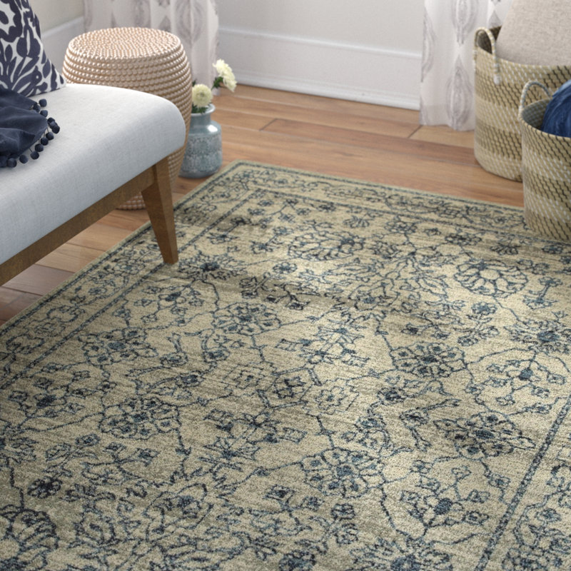 Tapis oriental beige / bleu marine Lytham, Rectangle 9 pi 10 po x 12 pi 10 po