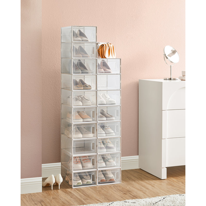18 Pair Stackable Shoe Rack, Clear/White