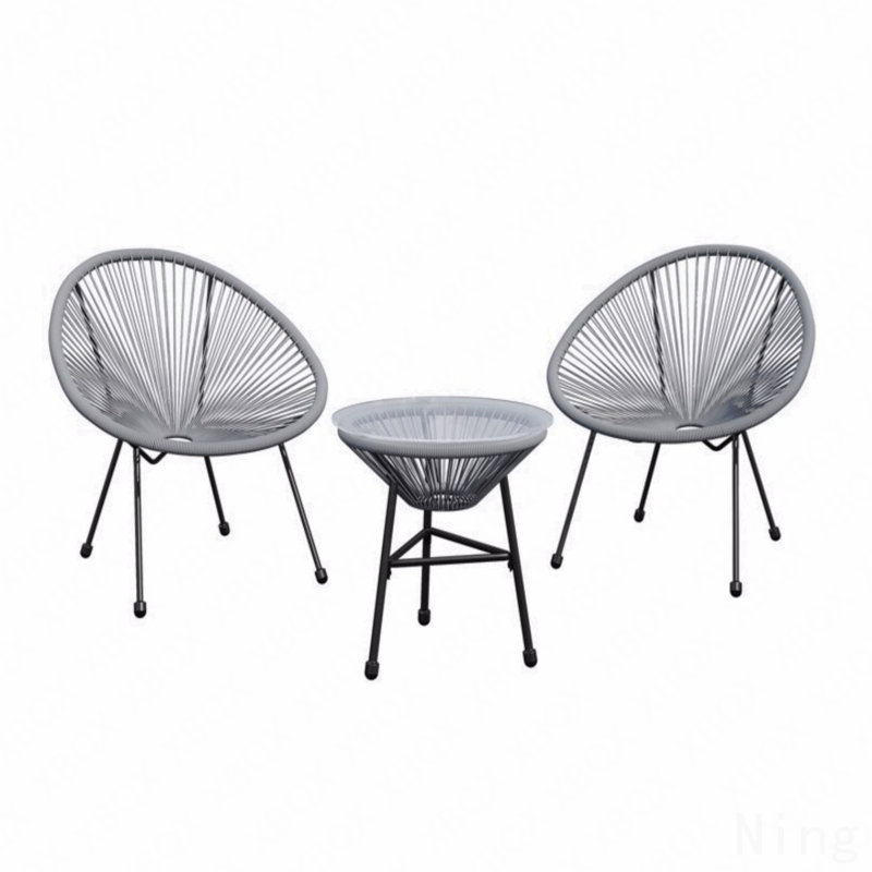 3-Piece Acapulco Wicker Patio Bistro Set With 2 Gray Chairs & Glass Table, Gray
