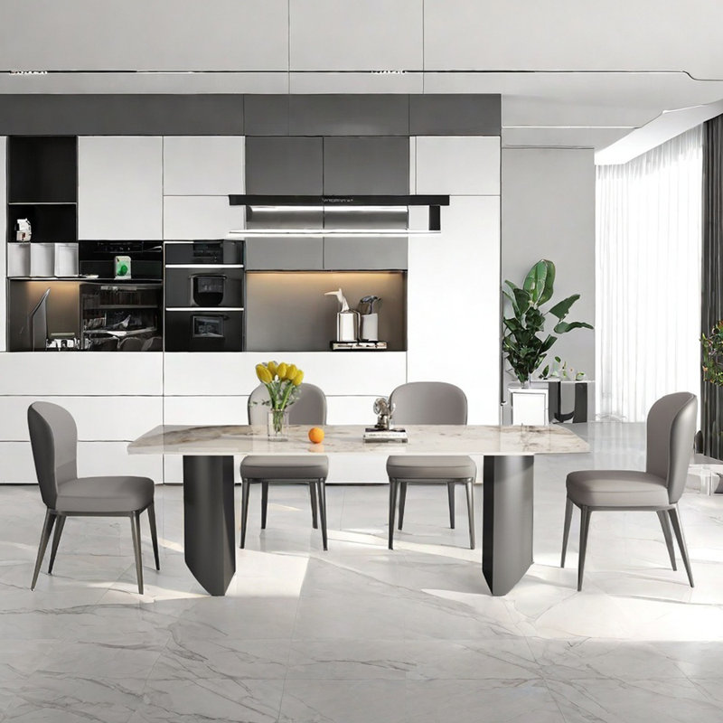 Ensemble de table de salle à manger rectangulaire de style italien, Gris clair / Gris foncé