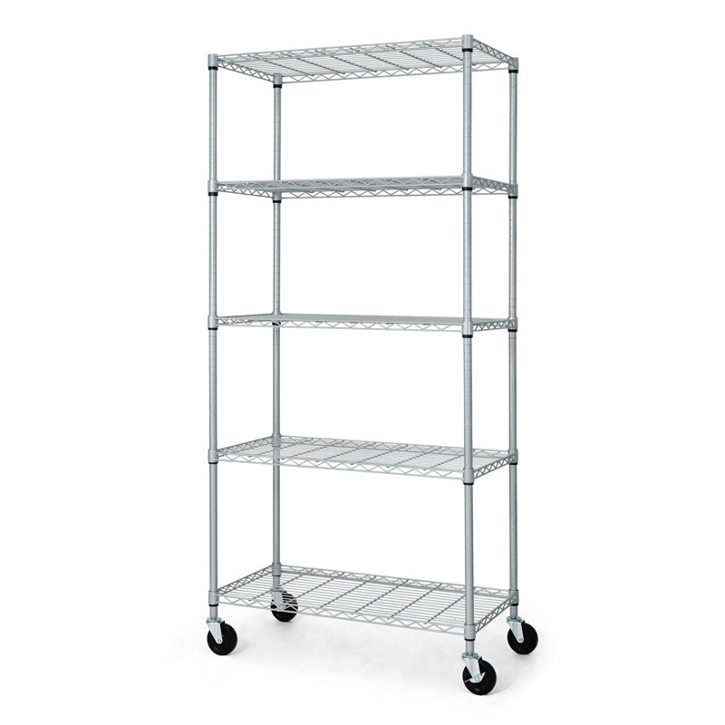 Heavy Duty Silver Grey 5-Tier Metal Shelving Unit with Wheels