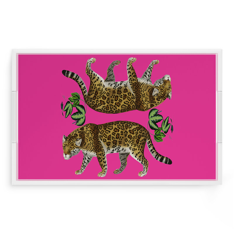 Leopard Seeing Double Acrylic Rectangle Decorative Tray , 22.5"W x 14.5"D x 2"H, Hot Pink