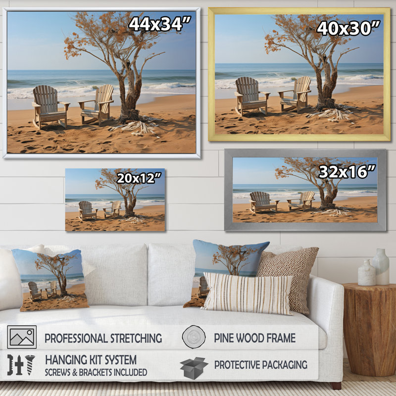 Ambur Beach Chairs Scenery II sur toile, H 12 po x l 20 po x P 1 po, Cadre flottant blanc
