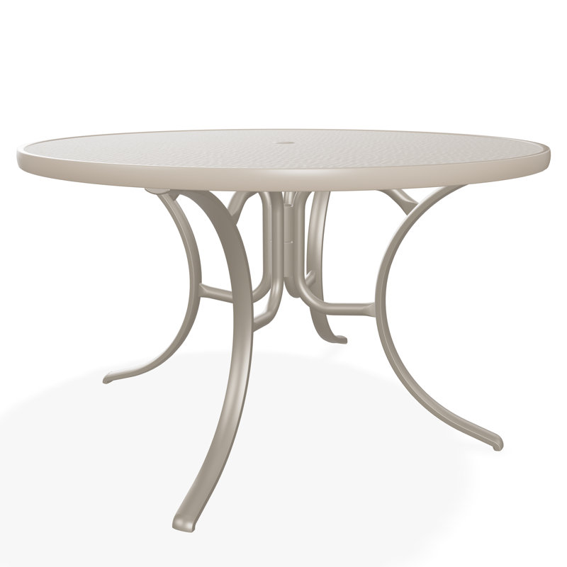 48" Round Hammered Marine Grade Polymer Outdoor Dining Table with Umbrella Hole, Gray/Desert