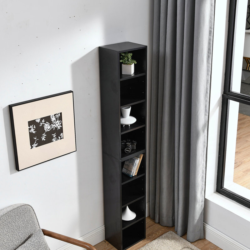 8-Tier Media Tower Rack, Cd Dvd Slim Storage Cabinet With Adjustable Shelves, Tall Narrow Bookcase, Display Bookshelf, Black