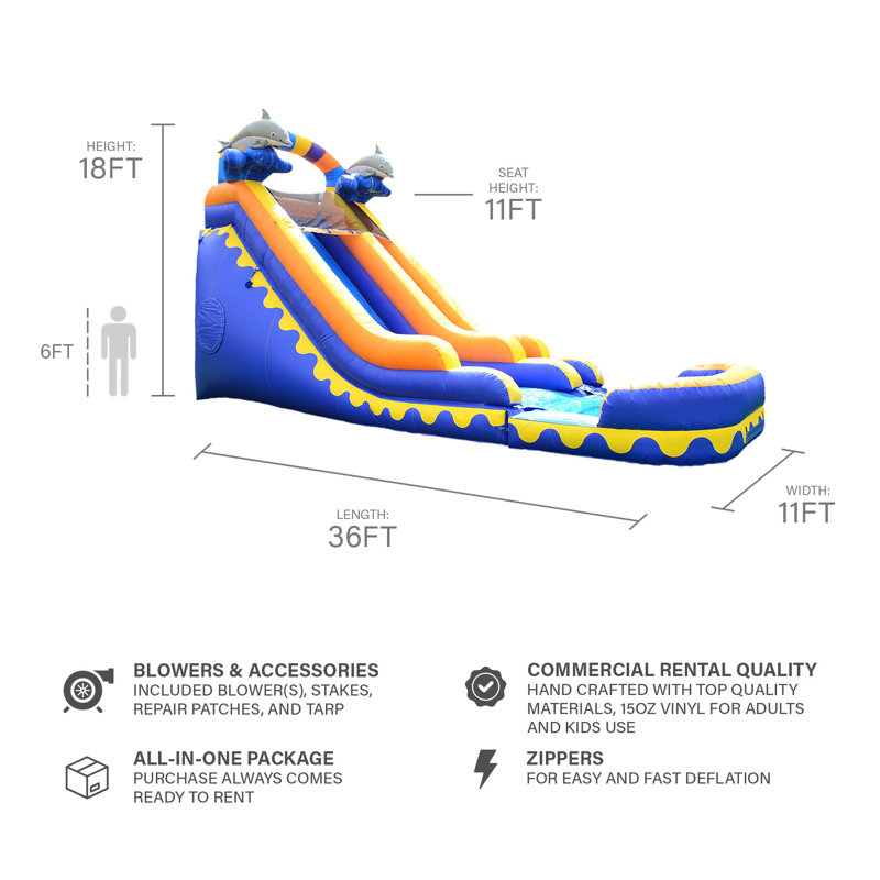 Toboggan aquatique de qualité commerciale avec piscine JumpPage 18 pi Dolphin Splash