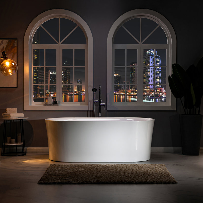 Freestanding Soaking Acrylic Curved Design Bathtub, Matte Black, White