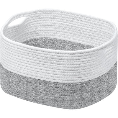 1 Pack Rope Baskets For Storage Basket, Cotton Rope Woven Basket With Handles. Blanket Basket For Storing Clothes, Toys, Books, Shelves Etc, 15''L X 10''W X 9.5''H