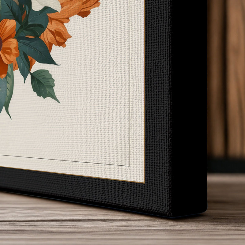 Tiger in Bloom Botanical 1 Piece Wrapped Canvas Wall Art, 36x24 - 91.4 x 61.0 cm, Black Border