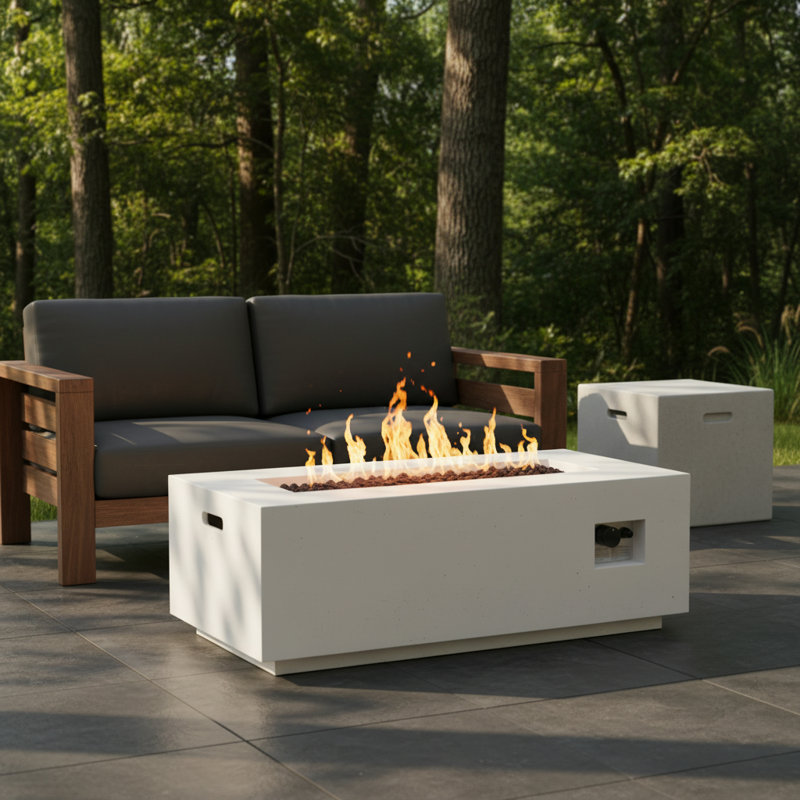 Oquendo 15" H x 40.25'' W Concrete Propane Outdoor Fire Pit Table, White