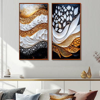 «Golden Passage to Transitional Waves I», impression d'art géométrique moderne 2 pièces