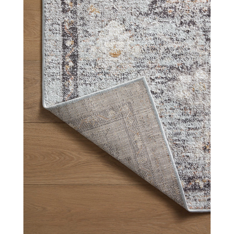 Floral Machine Made Power Loomed Polypropylene Area Rug in Gray, Rectangle 2'6" x 4'