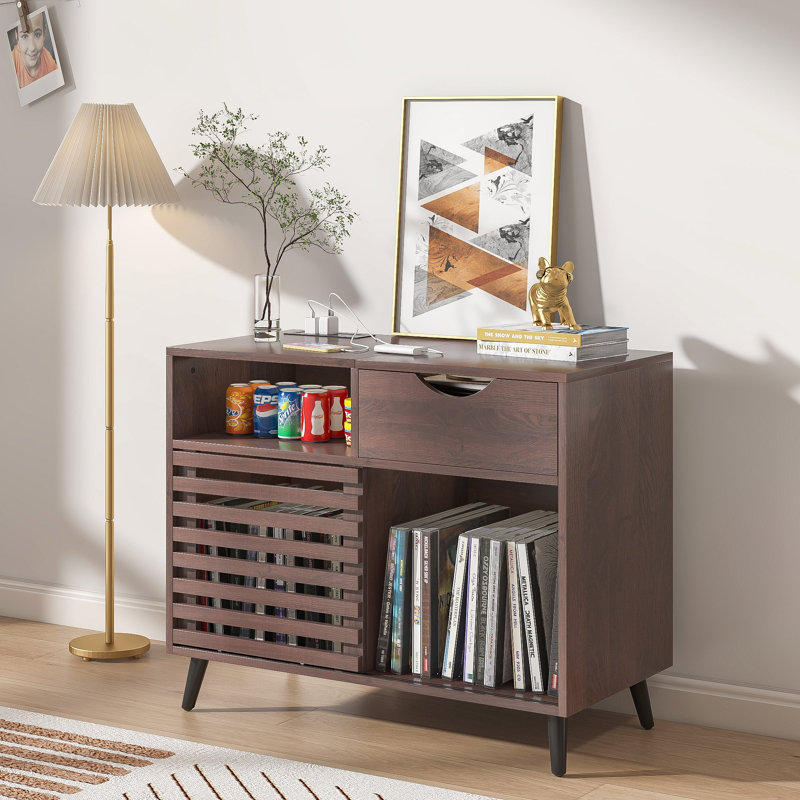 Cabinet de rangement audio pour prises de courant, Noyer
