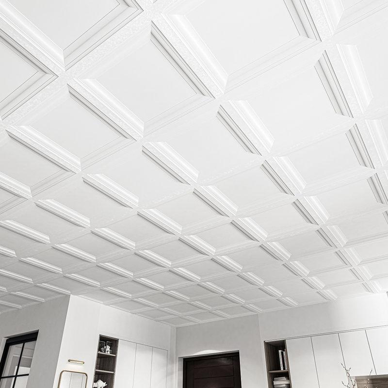 Tuile de plafond 2 pi x 2 pi, carreau de plafond imperméable en PVC, paquet de 12 (48 pieds carrés / caisse), Blanc