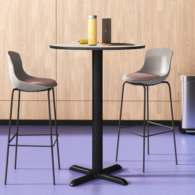 Cherry Wood Round Bar-Height Café Table with X-Base