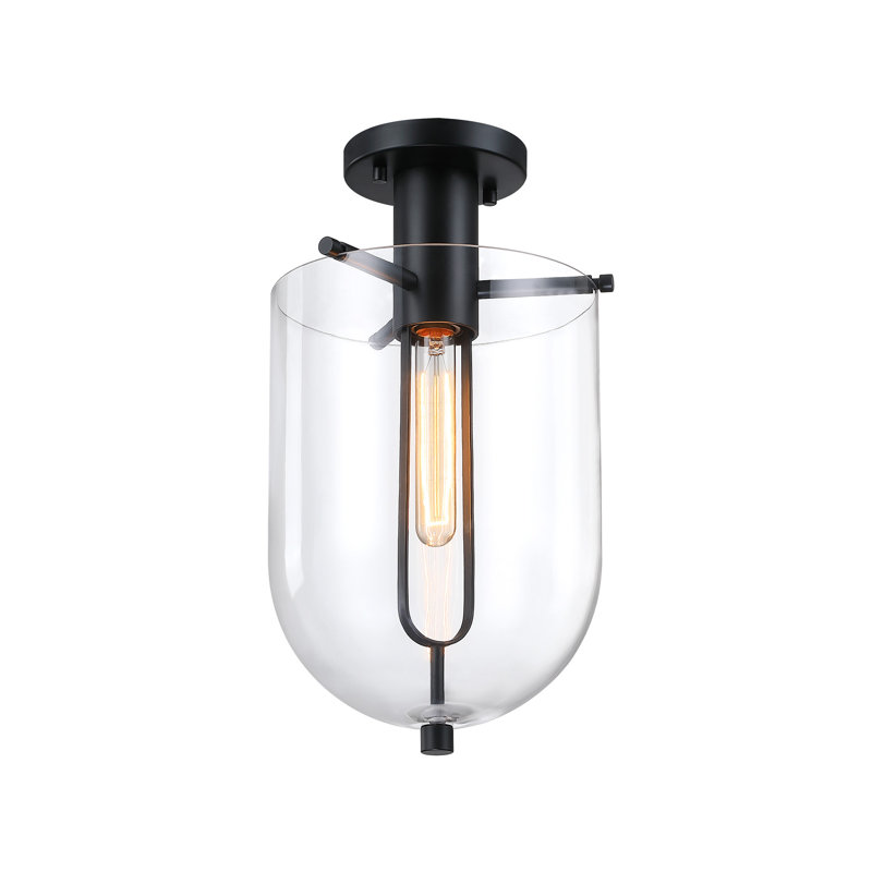 Bachani 10 in. Matte Black Transitional Semi-Flush Mount with Clear Glass Shade for Hallways